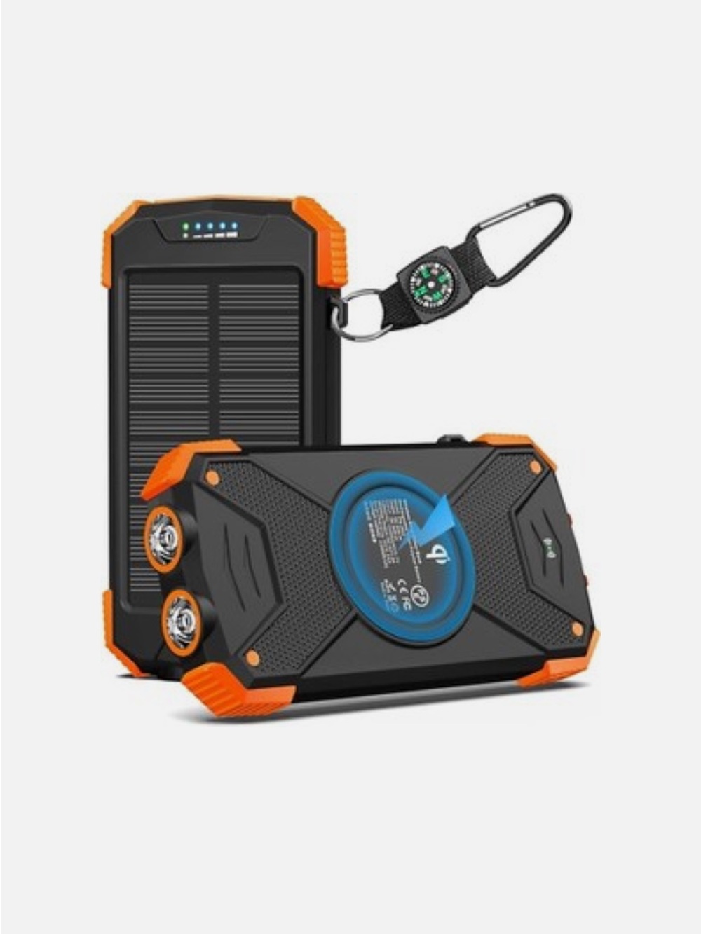 BLAVOR Rugged Wireless Solar Power Bank Charger - Black & Orange